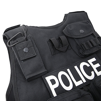 Schwarze taktische Polizeiweste mit Rückendetail