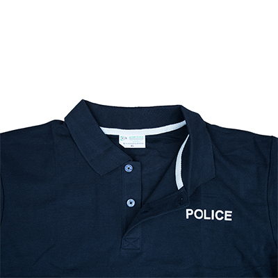 Blaue Polizeiuniform-Poloshirts mit geputzter Knopfleiste